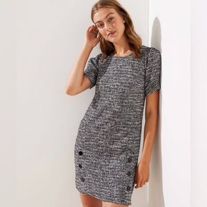 LOFT Tweed Button Front Puff Sleeve Dress / Size 12 / Black & White tweed